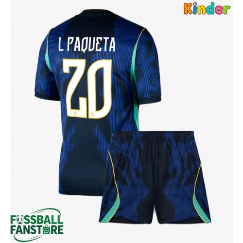 Brasilien Lucas Paqueta #20 Replik Auswärtstrikot Kinder WM 2026 Kurzarm (+ Kurze Hosen)